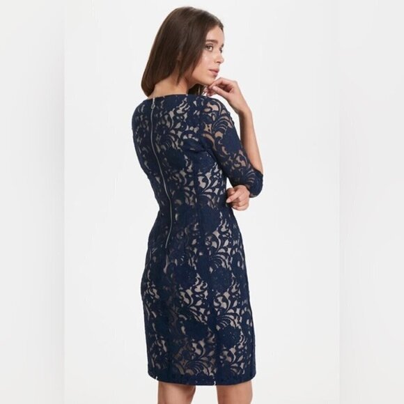 InWear midnight navy blue lace overlay PATRICE pencil DRESS size 6 - Picture 6 of 16